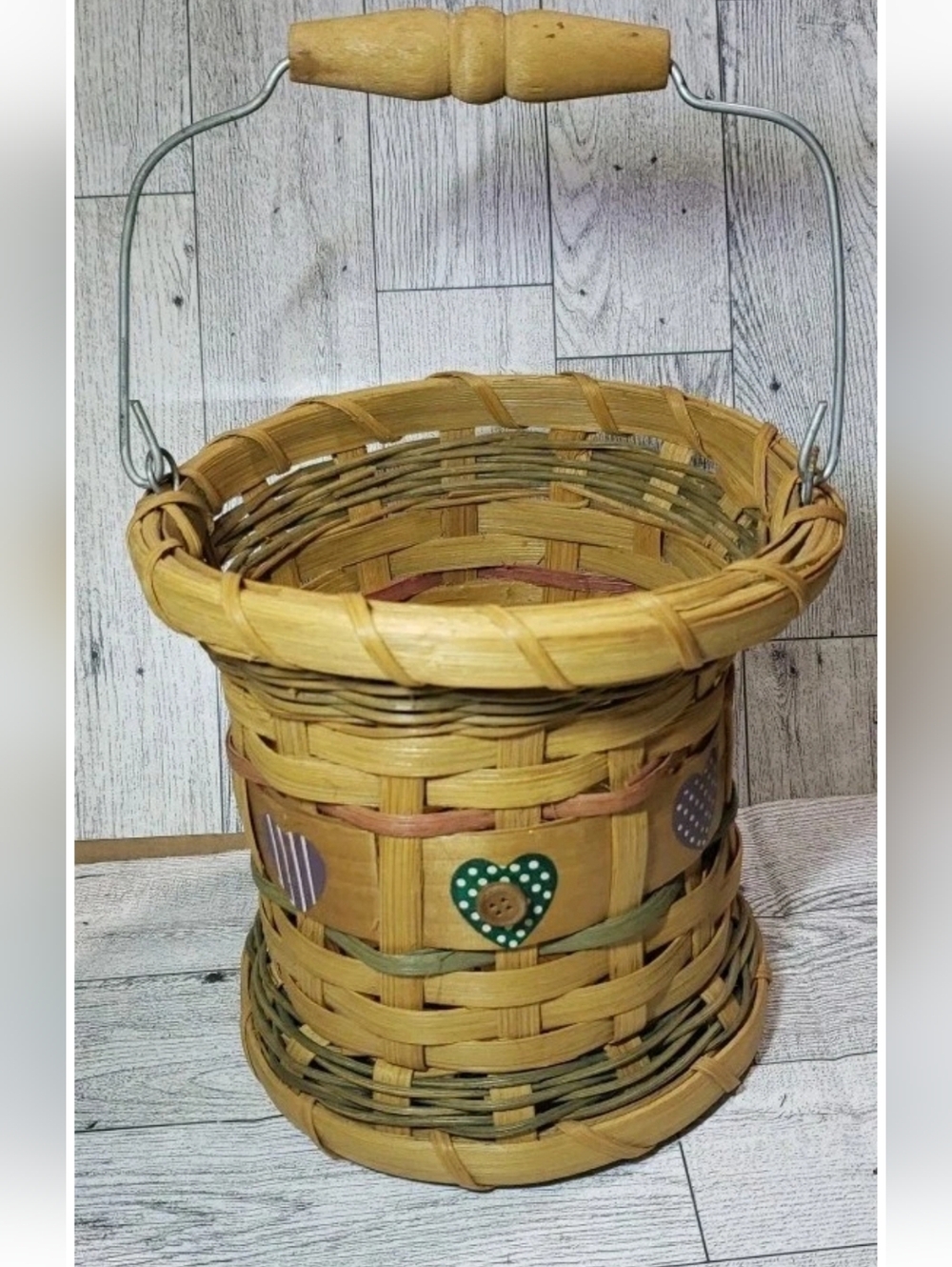 Spool Shaped Basket Handle Decor Country Sewing